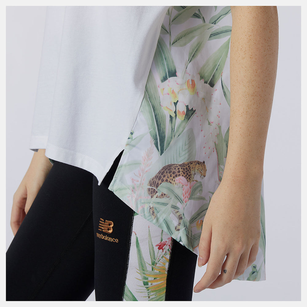NB Essentials Botanical Knit Woven Mix Tee-Women | New Balance